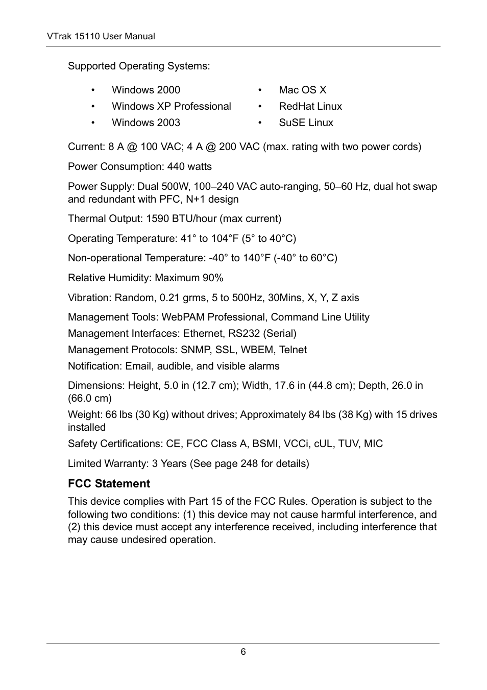 Fcc statement | Promise Technology VTrak 15110 User Manual | Page 14 / 264