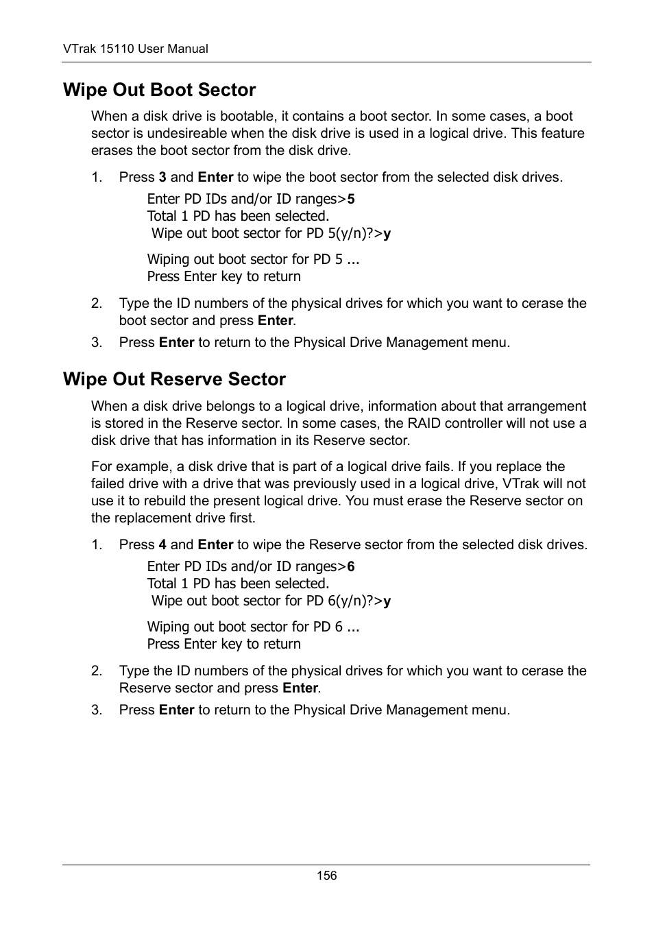 Wipe out boot sector, Wipe out reserve sector, Wipe out boot sector wipe out reserve sector | Promise Technology VTrak 15110 User Manual | Page 164 / 264