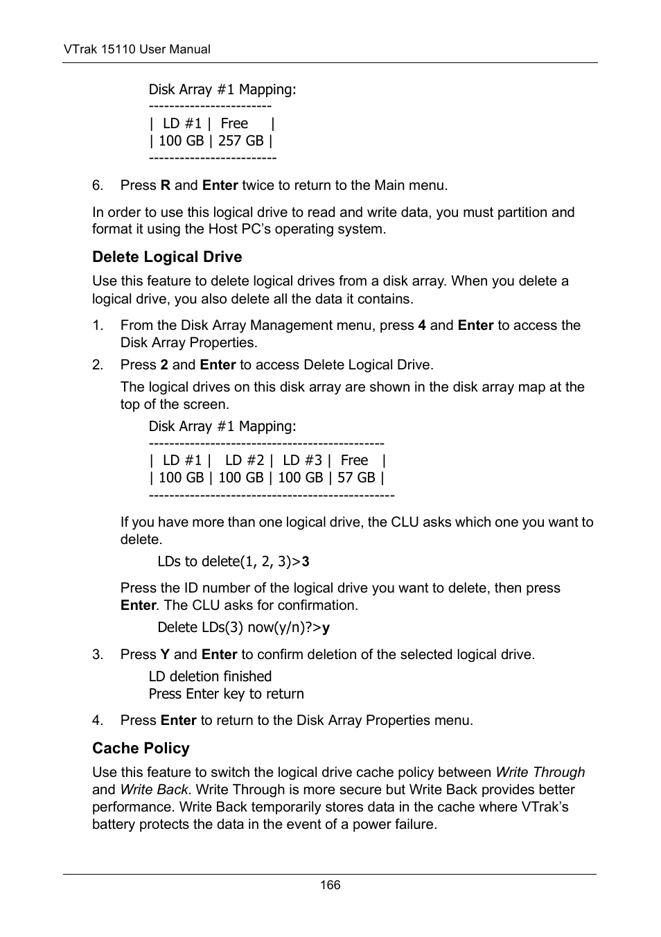 Delete logical drive, Cache policy | Promise Technology VTrak 15110 User Manual | Page 174 / 264