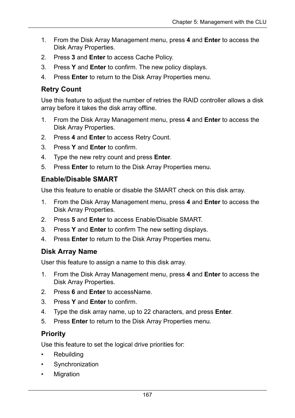 Retry count, Enable/disable smart, Disk array name | Priority | Promise Technology VTrak 15110 User Manual | Page 175 / 264