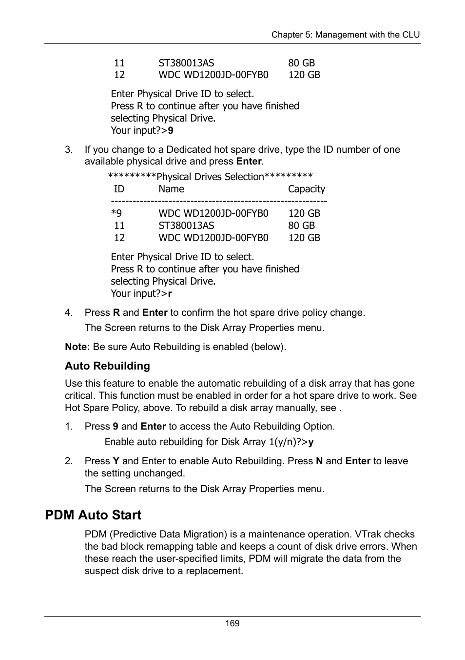 Auto rebuilding, Pdm auto start | Promise Technology VTrak 15110 User Manual | Page 177 / 264