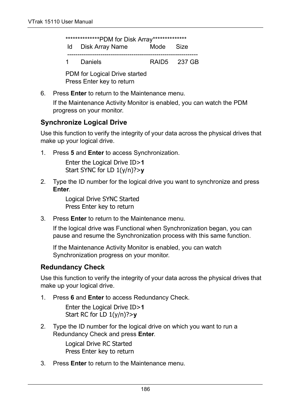 Synchronize logical drive, Redundancy check | Promise Technology VTrak 15110 User Manual | Page 194 / 264