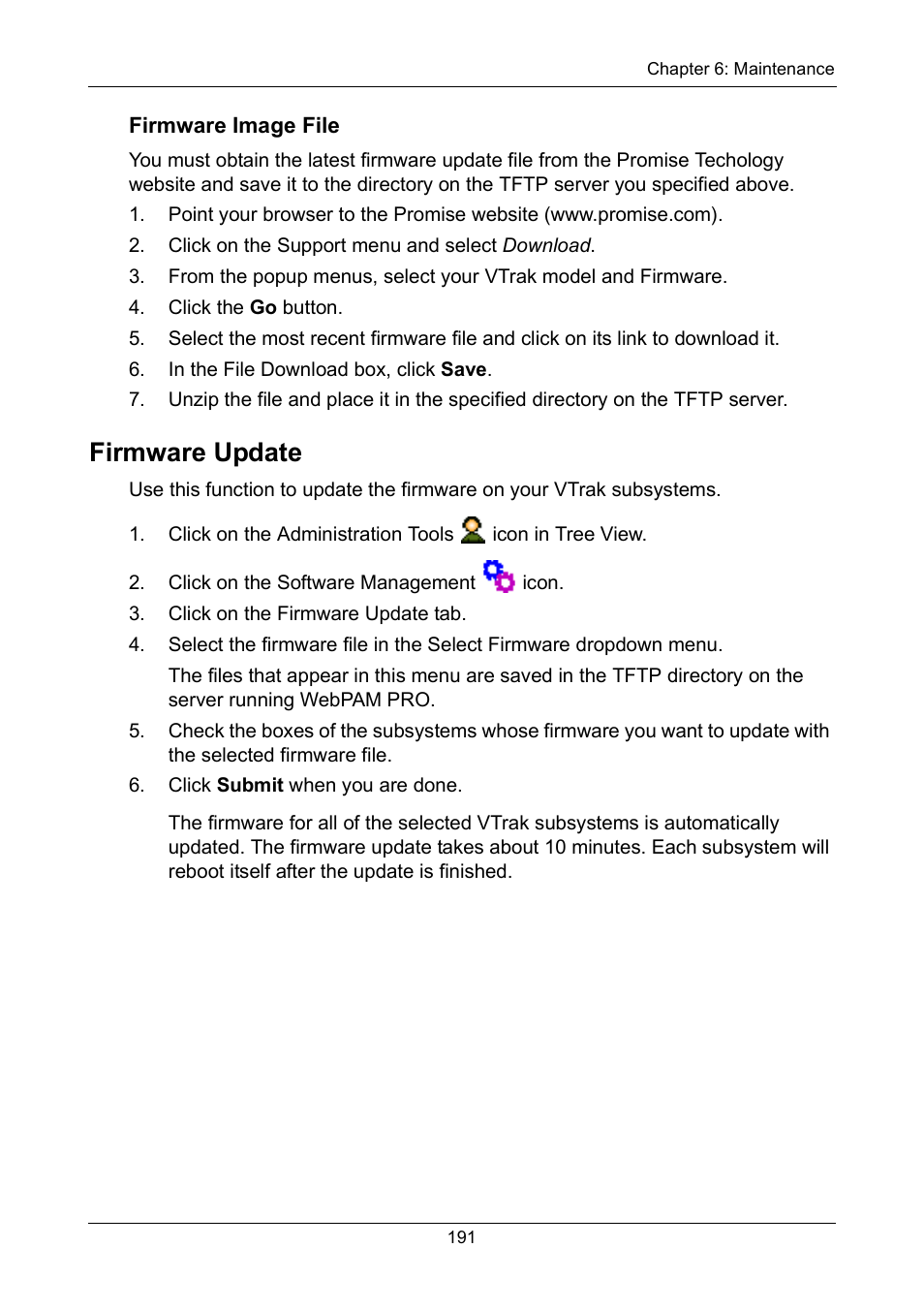 Firmware image file, Firmware update | Promise Technology VTrak 15110 User Manual | Page 199 / 264