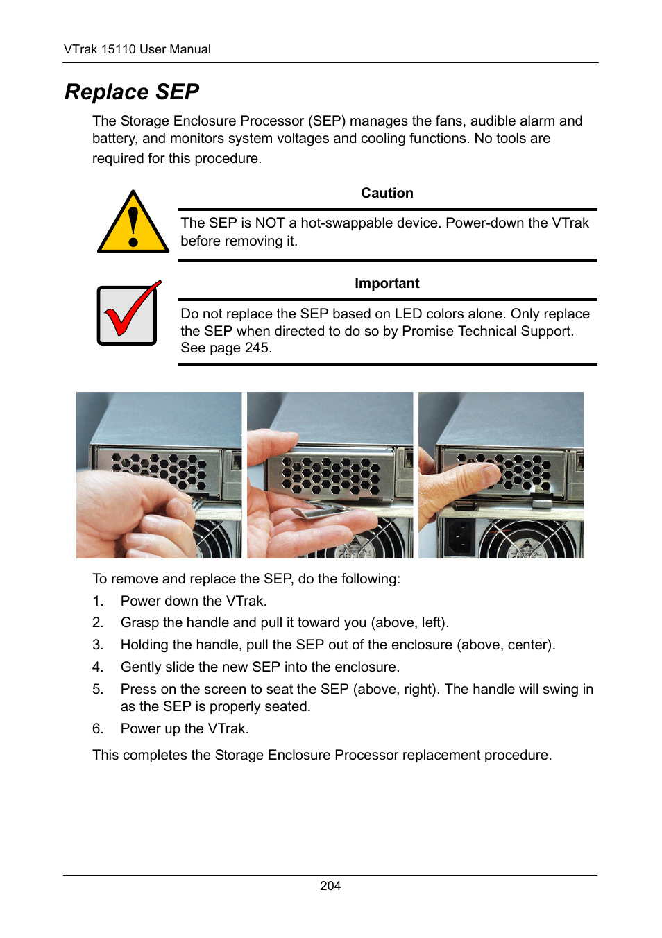 Replace sep | Promise Technology VTrak 15110 User Manual | Page 212 / 264