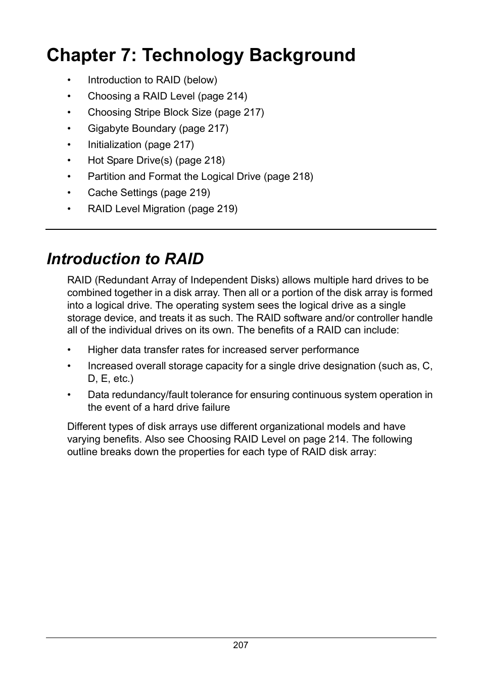 Chapter 7: technology background, Introduction to raid | Promise Technology VTrak 15110 User Manual | Page 215 / 264