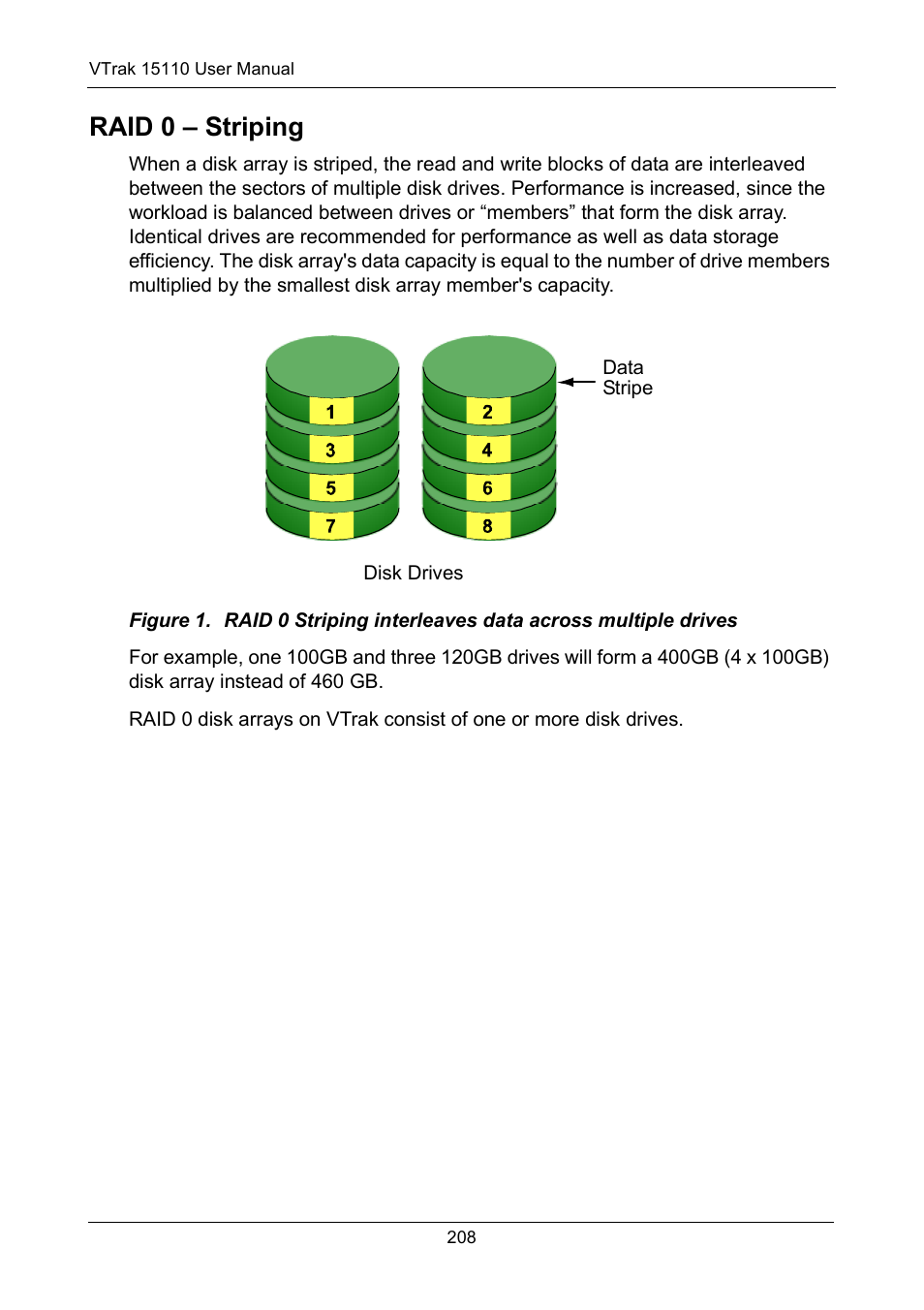 Raid 0 - striping, Raid 0 – striping | Promise Technology VTrak 15110 User Manual | Page 216 / 264