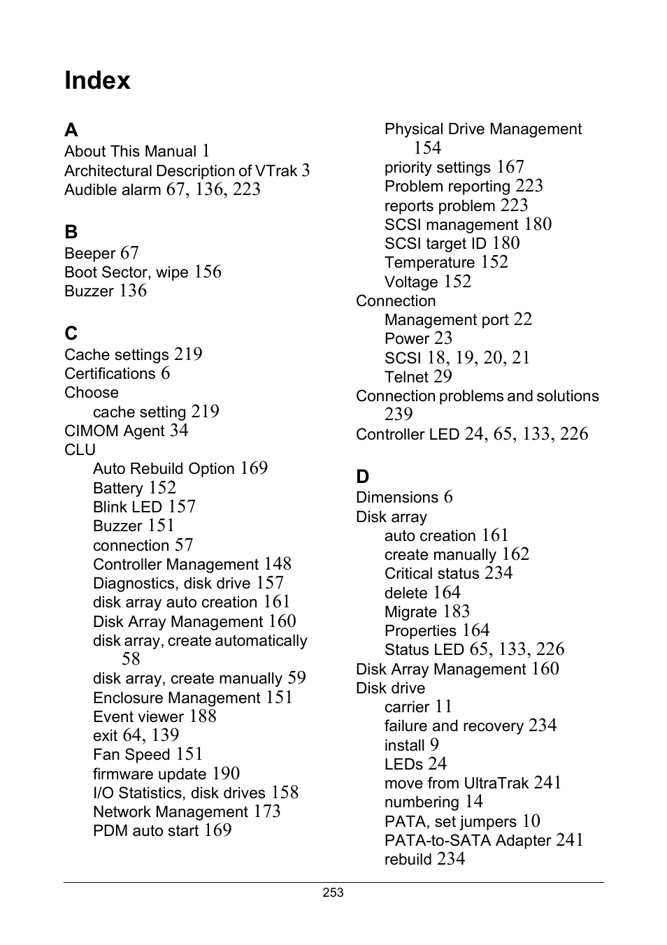 Index | Promise Technology VTrak 15110 User Manual | Page 261 / 264