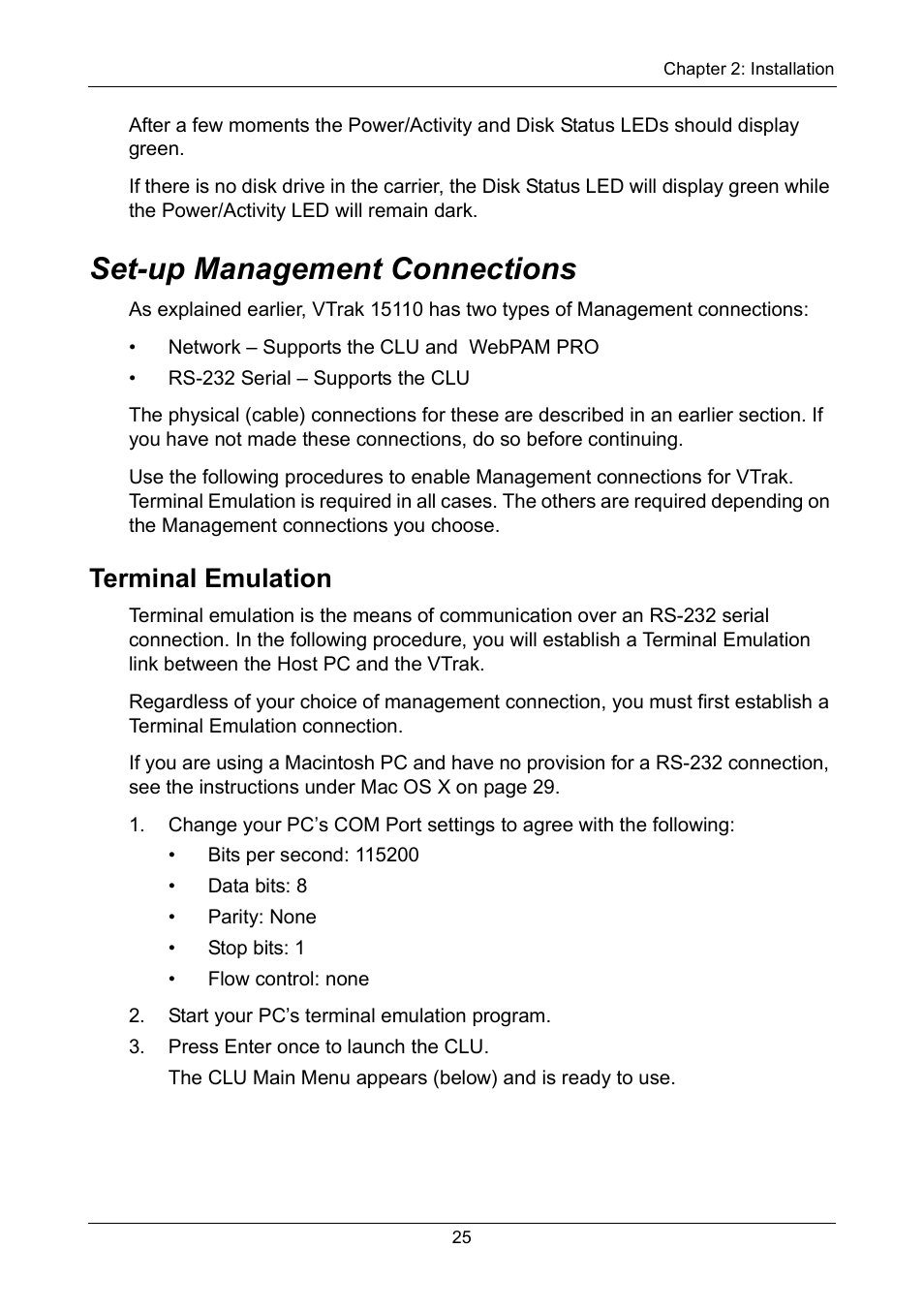 Set-up management connections, Terminal emulation | Promise Technology VTrak 15110 User Manual | Page 33 / 264