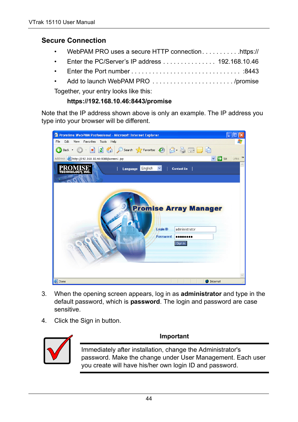 Secure connection | Promise Technology VTrak 15110 User Manual | Page 52 / 264