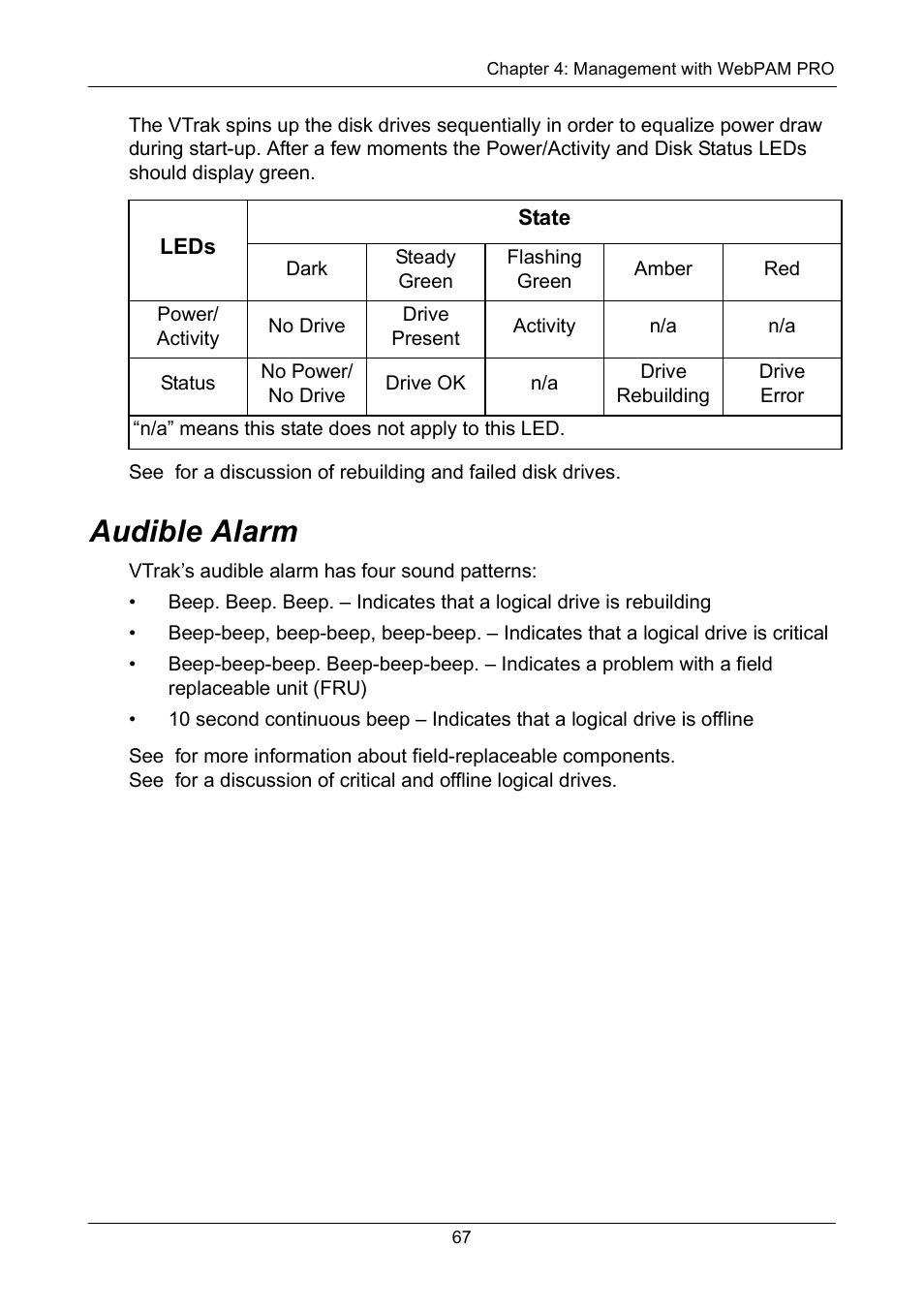 Audible alarm | Promise Technology VTrak 15110 User Manual | Page 75 / 264