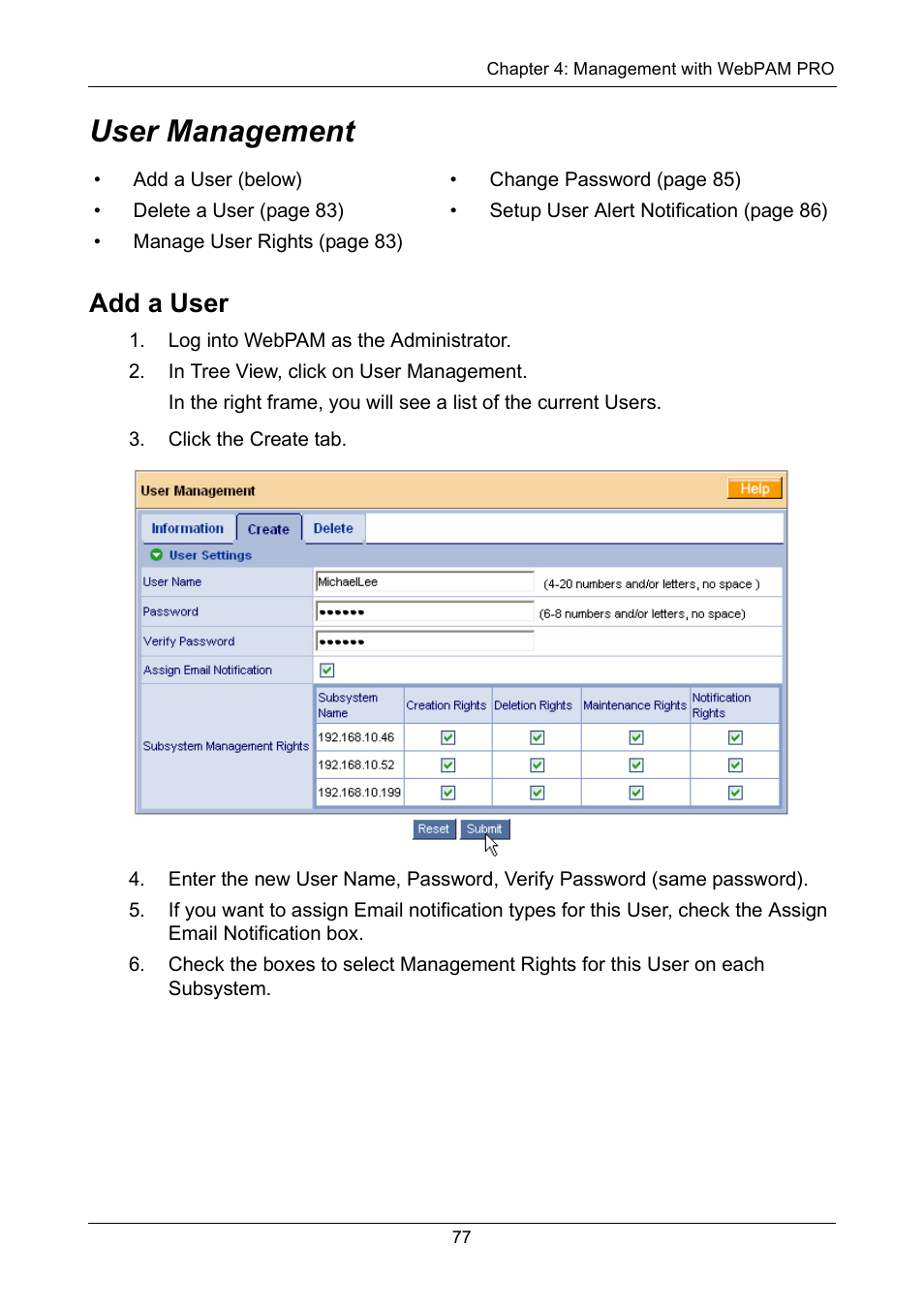 User management, Add a user | Promise Technology VTrak 15110 User Manual | Page 85 / 264