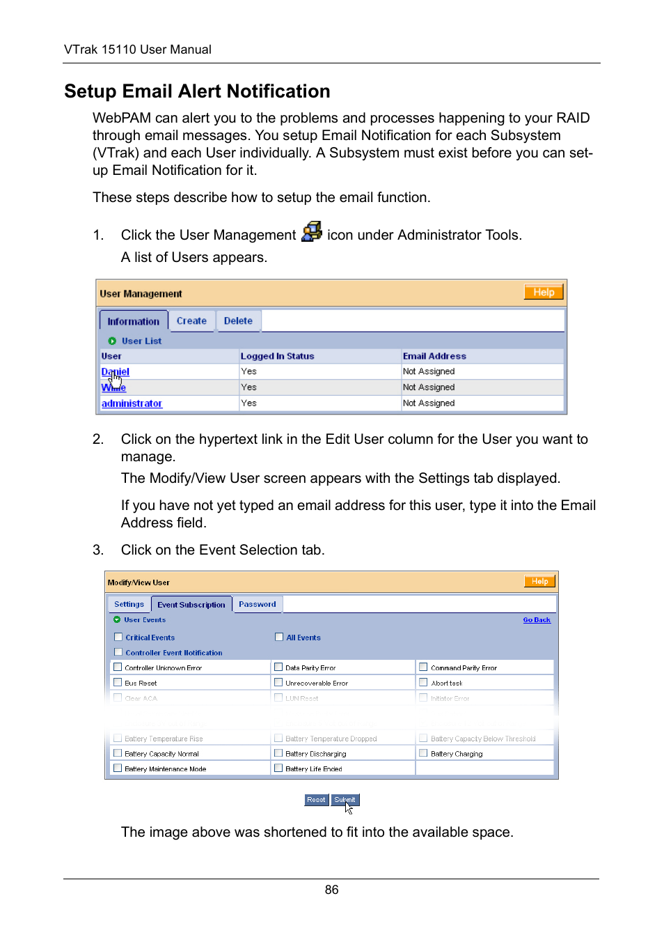 Setup email alert notification | Promise Technology VTrak 15110 User Manual | Page 94 / 264