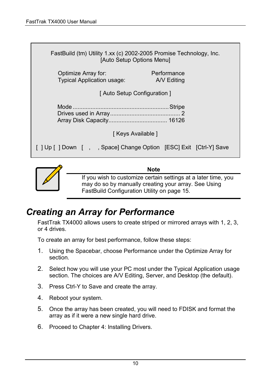 Performance, Creating an array for performance | Promise Technology FastTrak TX4000 User Manual | Page 14 / 76