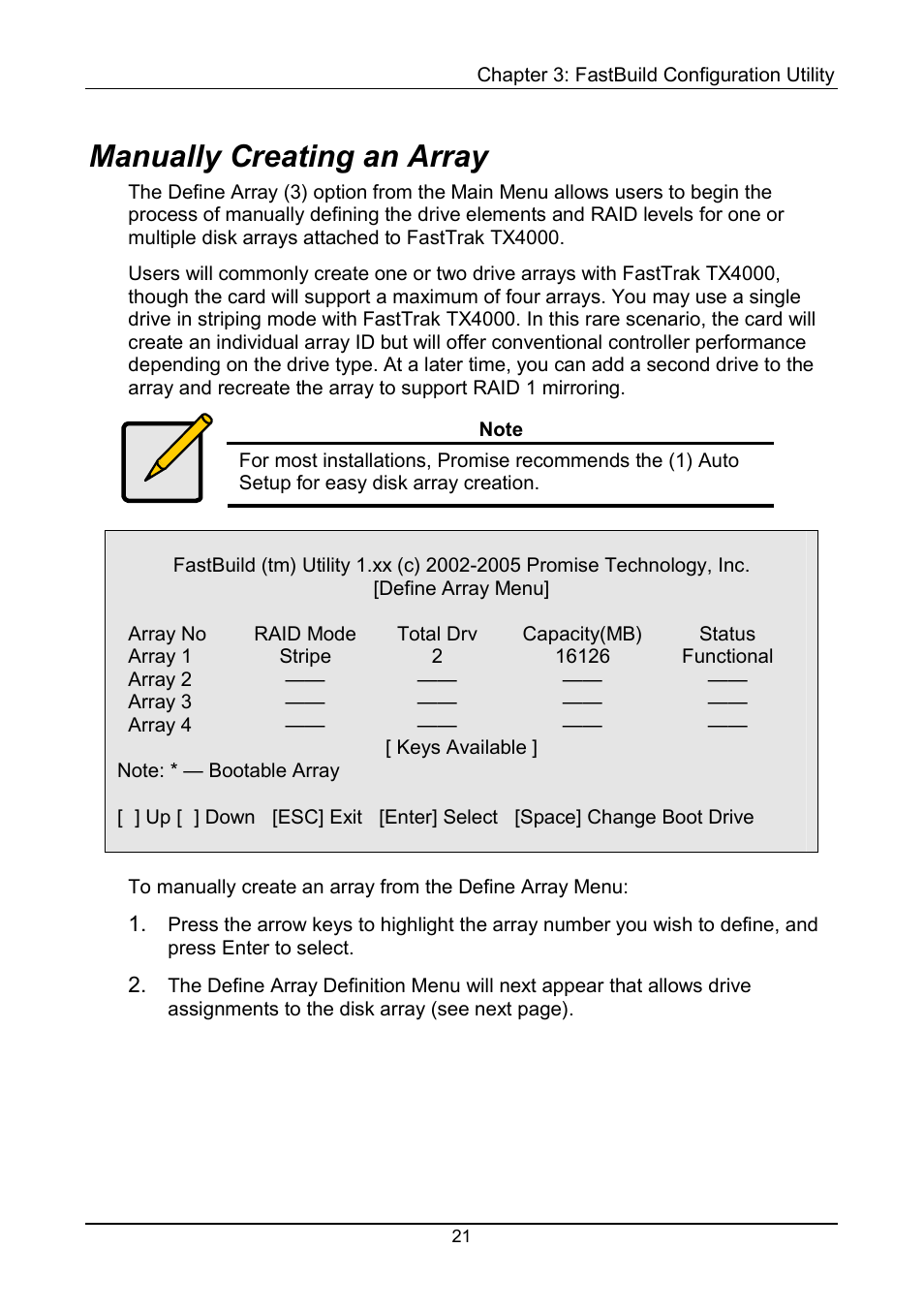 Manually creating an array | Promise Technology FastTrak TX4000 User Manual | Page 25 / 76