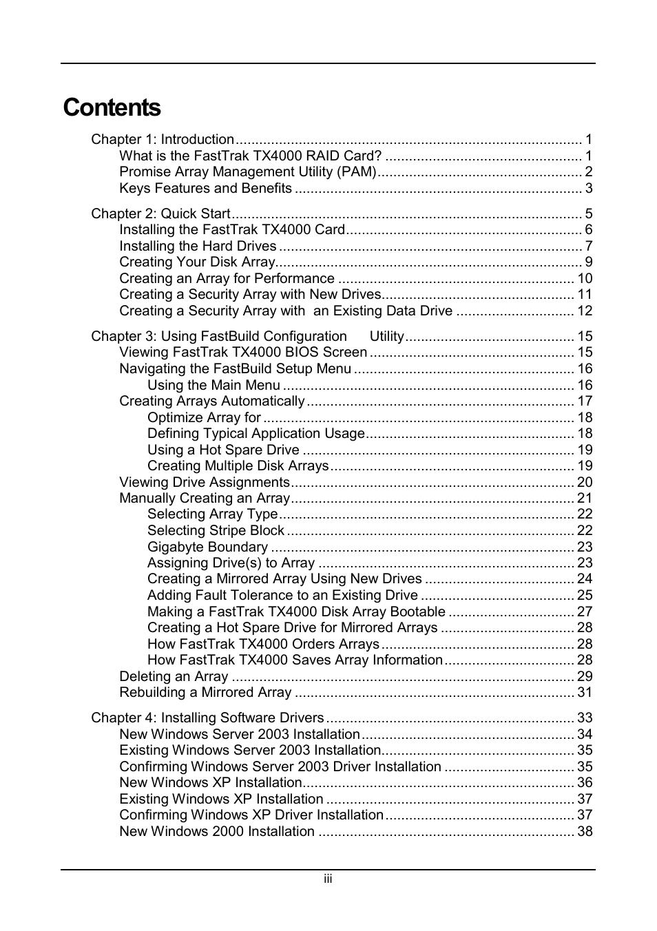 Promise Technology FastTrak TX4000 User Manual | Page 3 / 76