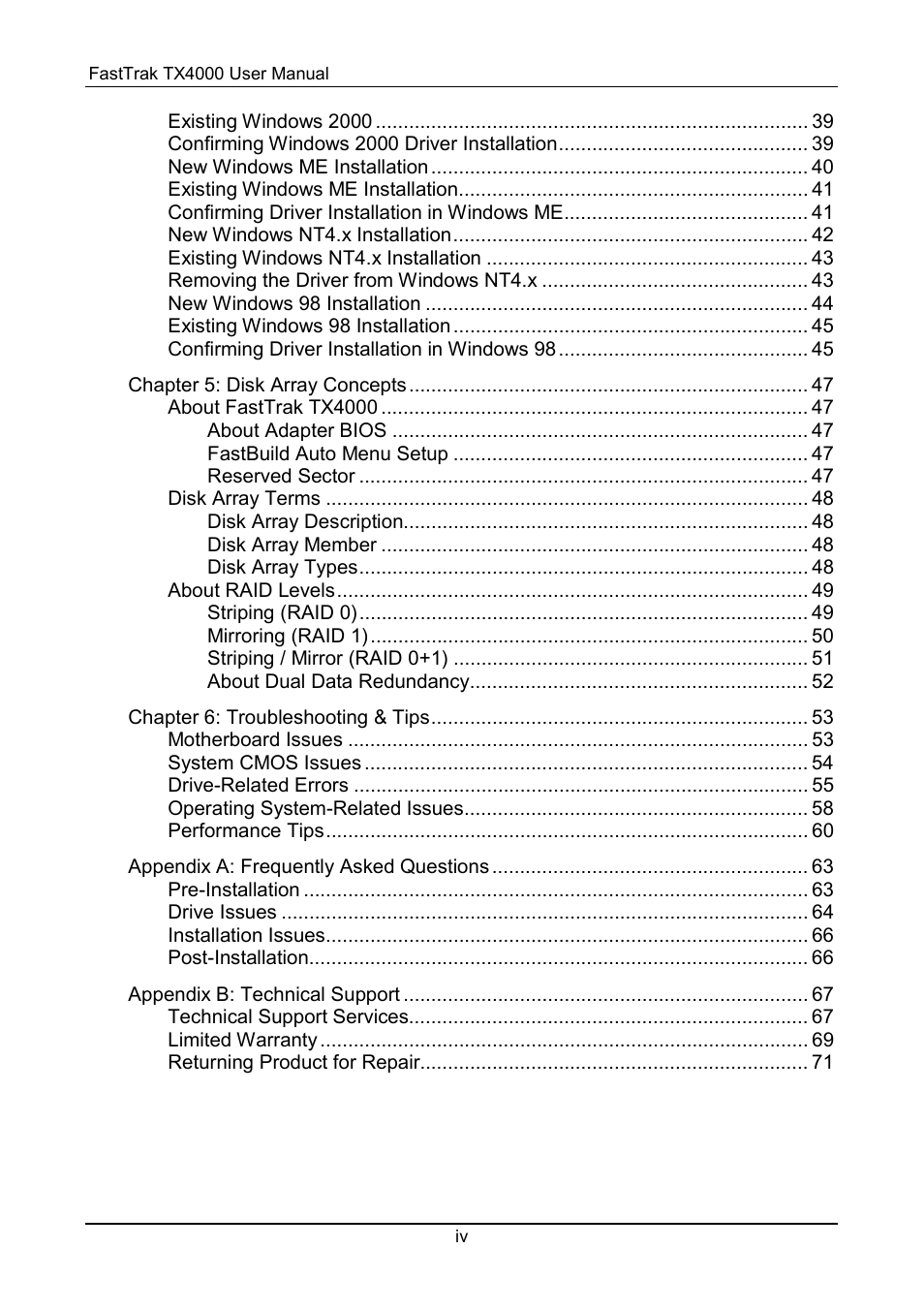 Promise Technology FastTrak TX4000 User Manual | Page 4 / 76