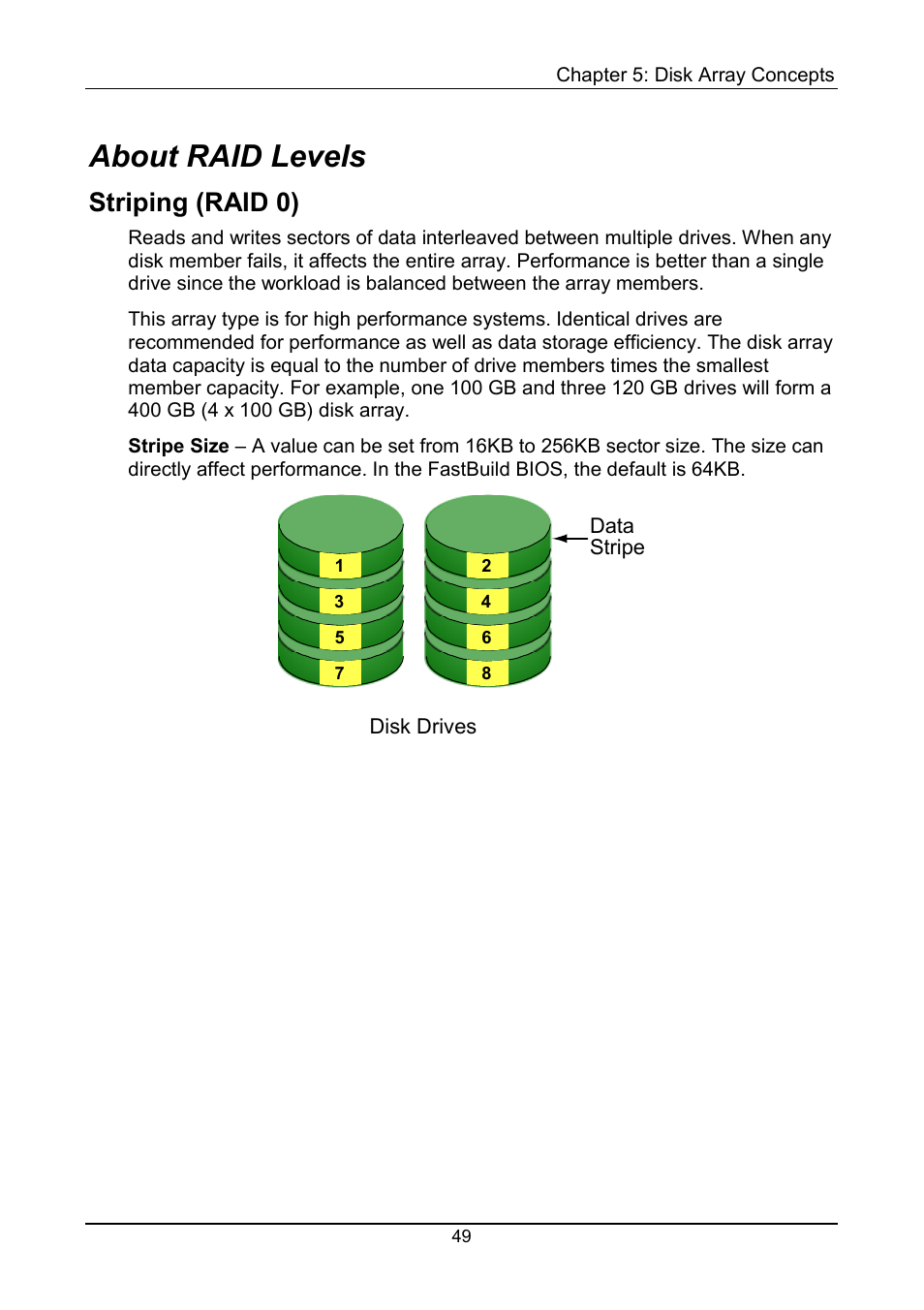 About raid levels, Striping (raid 0) | Promise Technology FastTrak TX4000 User Manual | Page 53 / 76