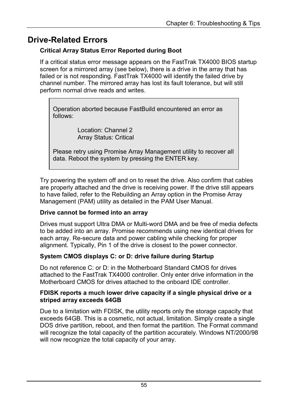 Drive-related errors | Promise Technology FastTrak TX4000 User Manual | Page 59 / 76