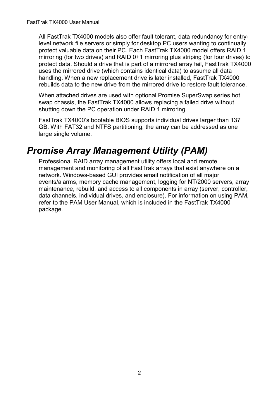 Promise array management utility (pam) | Promise Technology FastTrak TX4000 User Manual | Page 6 / 76