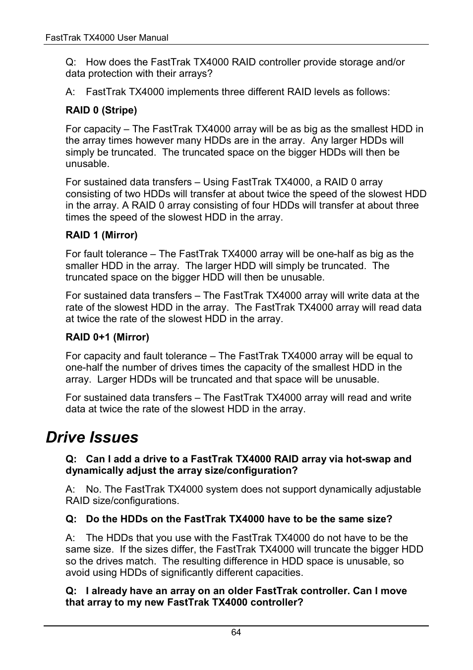 Drive issues | Promise Technology FastTrak TX4000 User Manual | Page 68 / 76