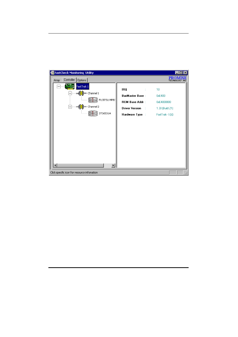 Using controller window | Promise Technology FAST TRAK100TM User Manual | Page 59 / 99