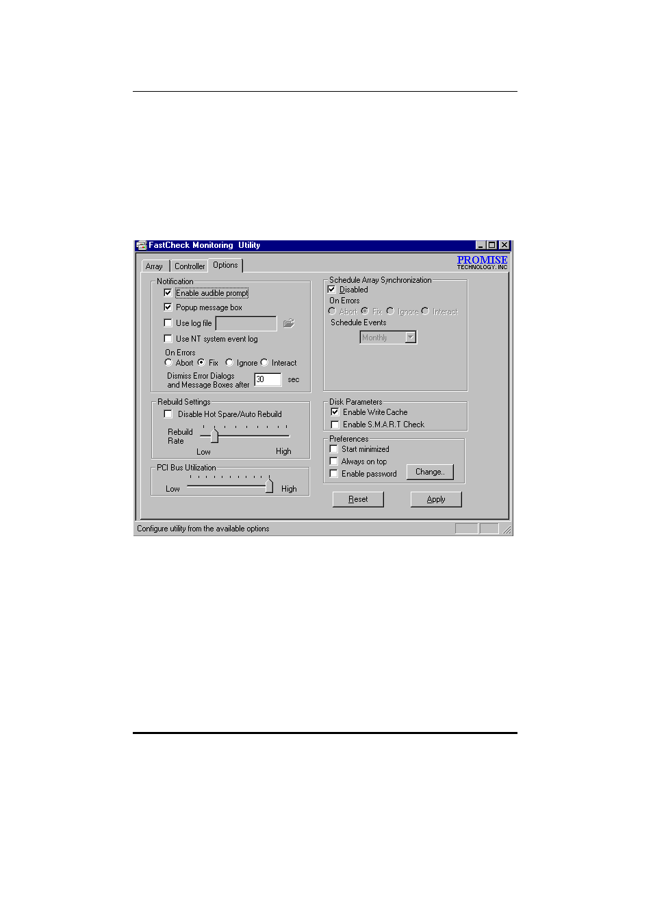 Using options window | Promise Technology FAST TRAK100TM User Manual | Page 62 / 99
