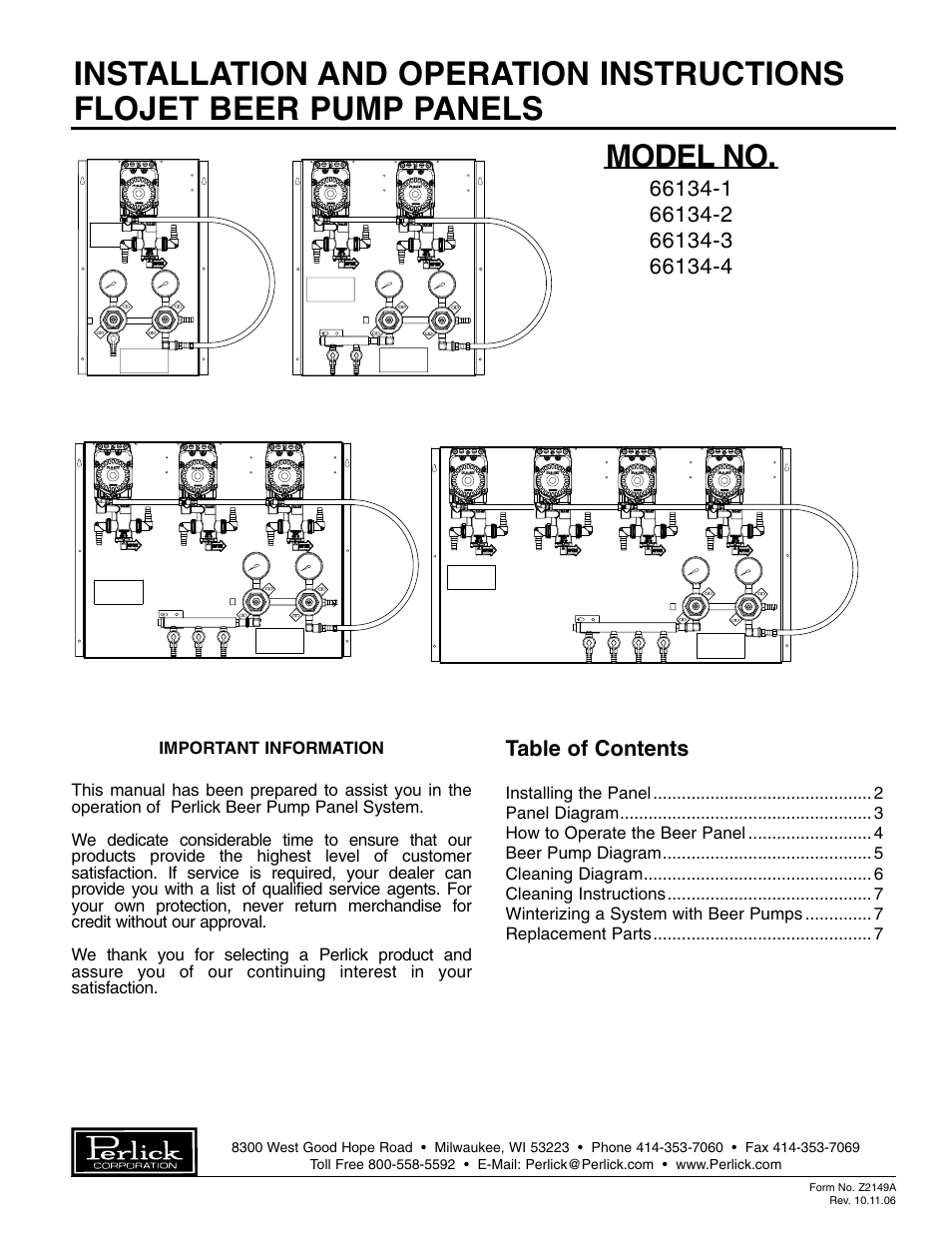 Perlick 66134-2 User Manual | 8 pages