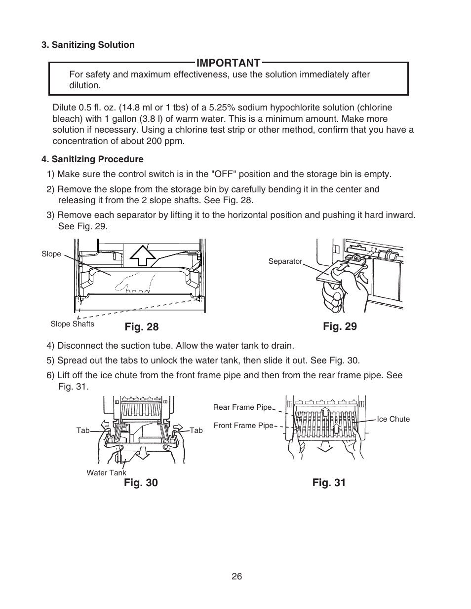 Sanitizing solution, Sanitizing procedure, Sanitizing solution 4. sanitizing procedure | Important | Perlick SELF CONTAINED H50IMS-ADR User Manual | Page 26 / 31