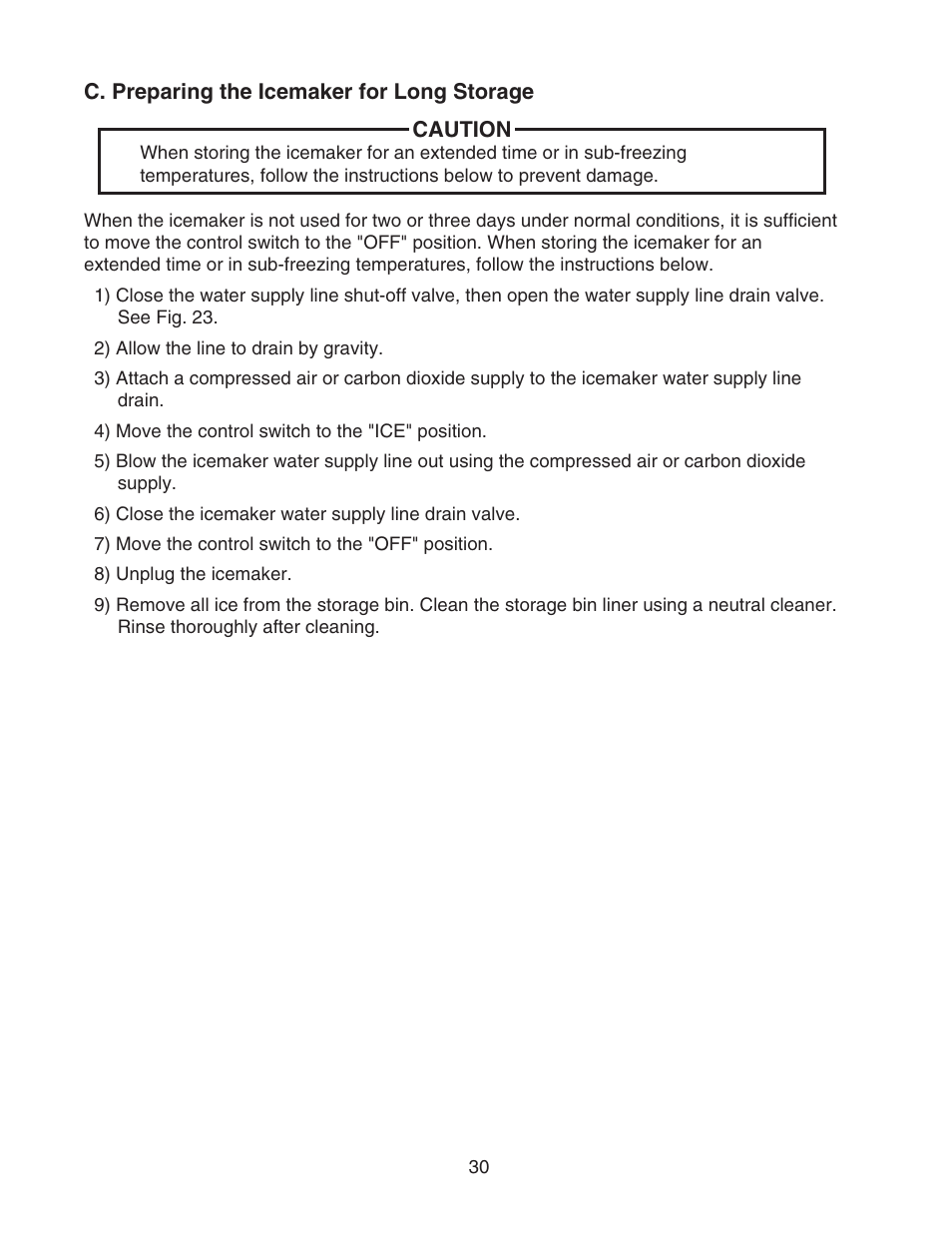 C. preparing the icemaker for long storage | Perlick SELF CONTAINED H50IMS-ADR User Manual | Page 30 / 31