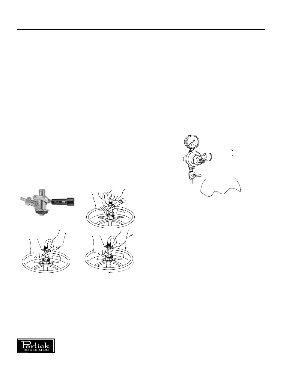 Installation and tapping, Single keg beer dispensers, Tapping a single valve keg | Connecting the regulator to the co, Cylinder, Adjusting the co, Gas flow | Perlick DP32S User Manual | Page 4 / 12