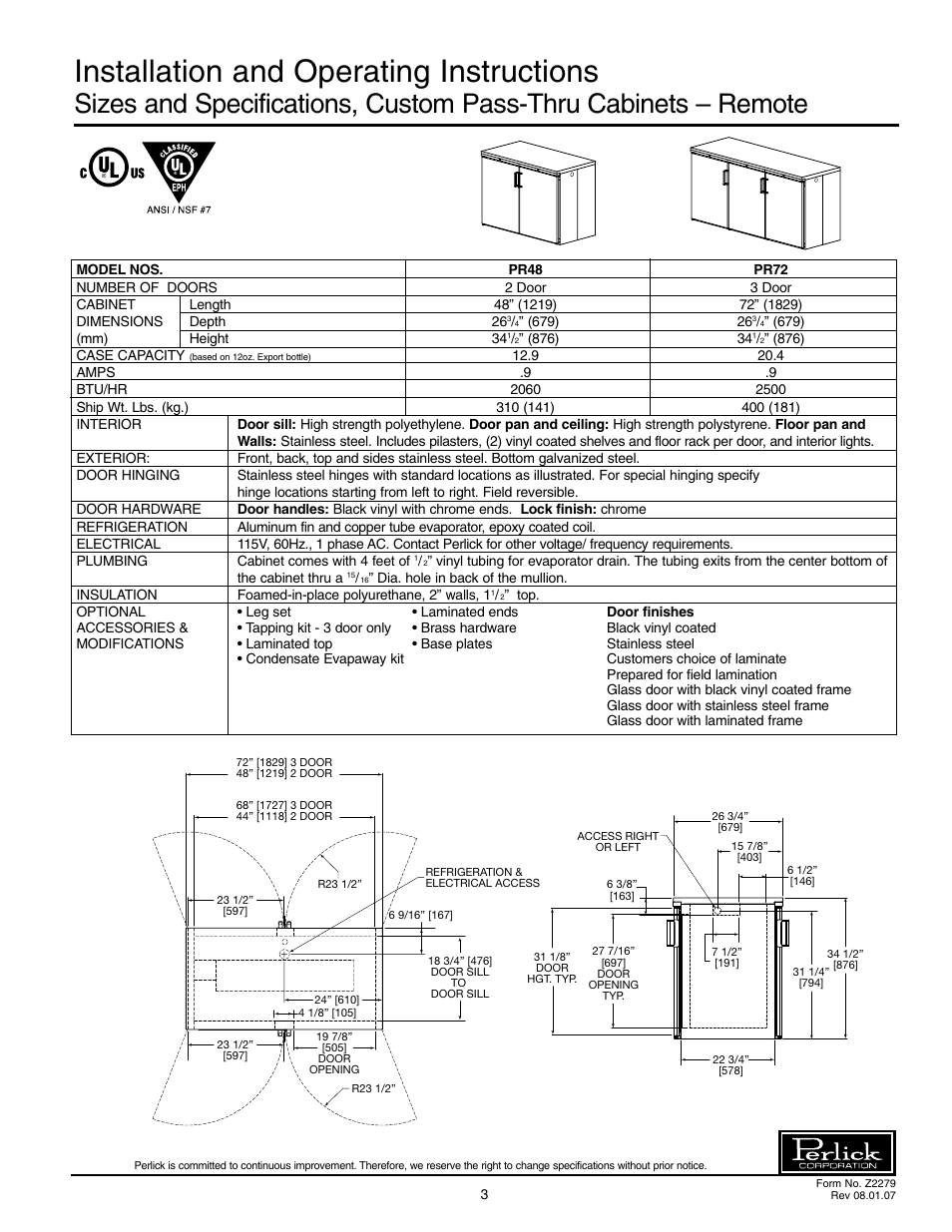 Installation and operating instructions | Perlick PS60 User Manual | Page 3 / 8