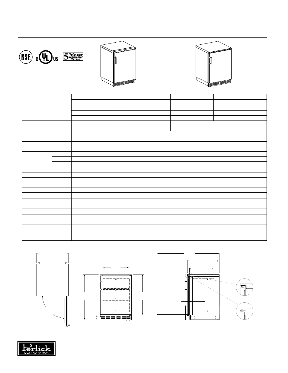 Installation and operating instructions, Single door refrigerator | Perlick R24N User Manual | Page 2 / 8