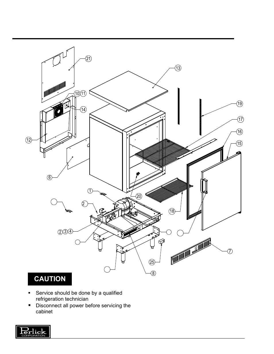 Replacement parts, Single door freezer, Caution | Perlick F24S F24N User Manual | Page 6 / 8