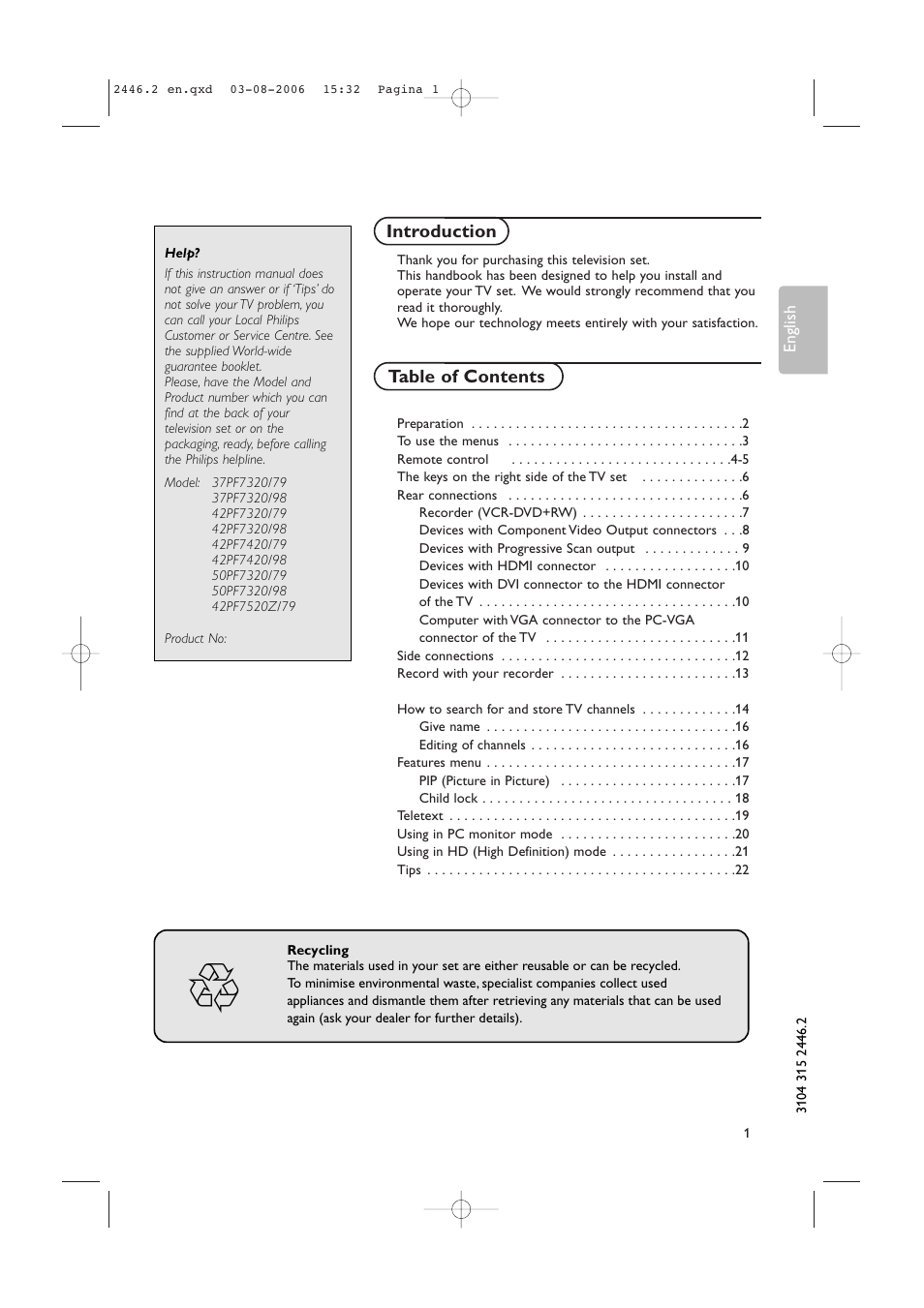 Philips 42PF7420/79 User Manual | 22 pages
