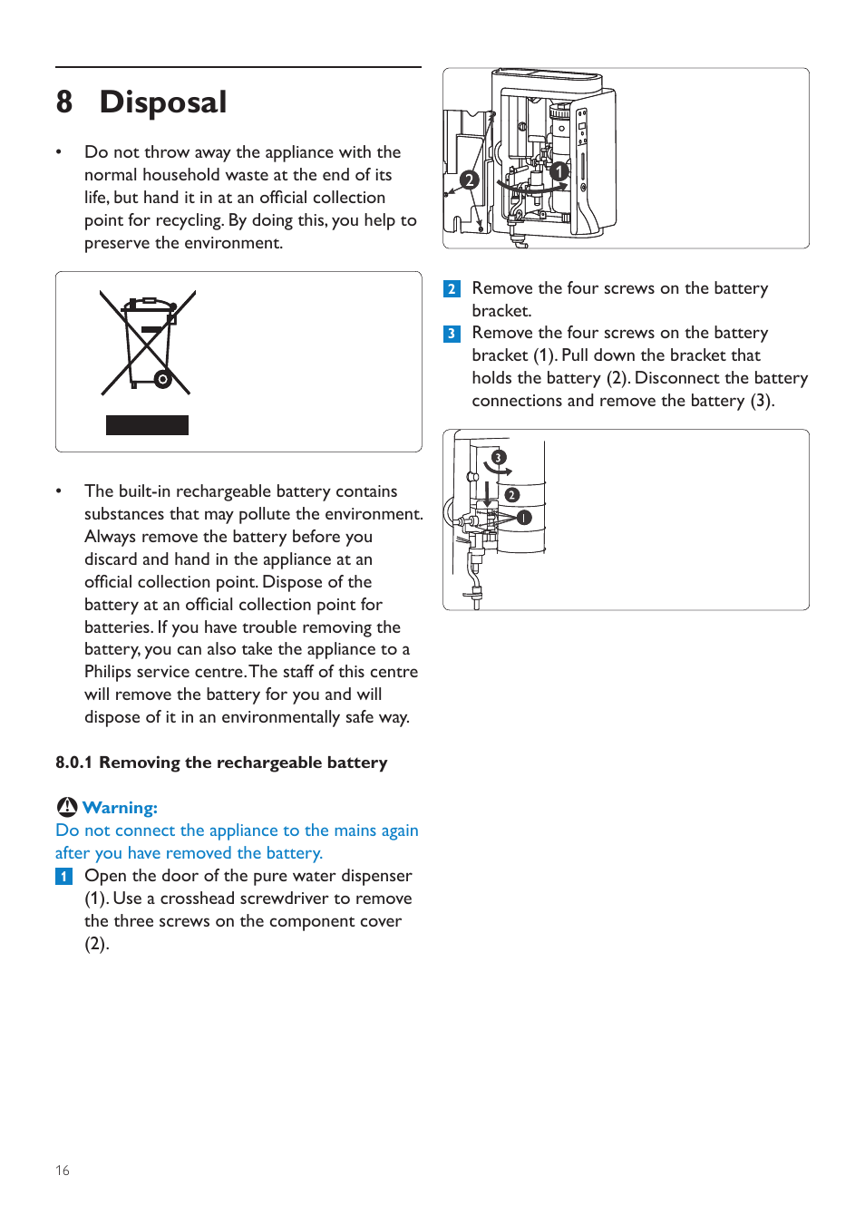 8 disposal | Philips WP3890 User Manual | Page 16 / 80