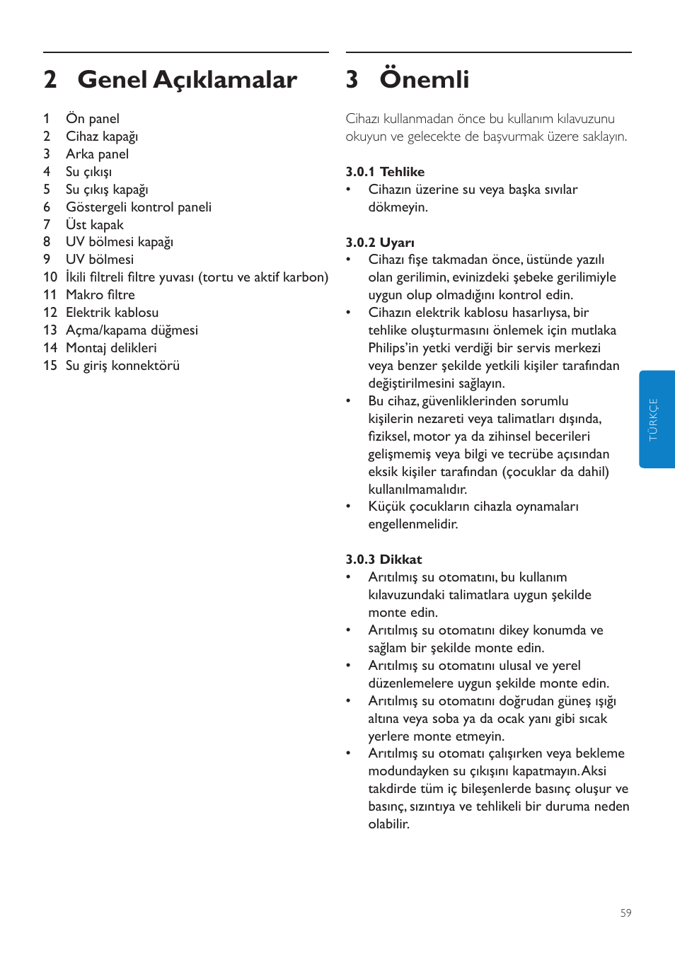 4 standartlara uyum, 3 önemli, 2 genel açıklamalar | Philips WP3890 User Manual | Page 59 / 80