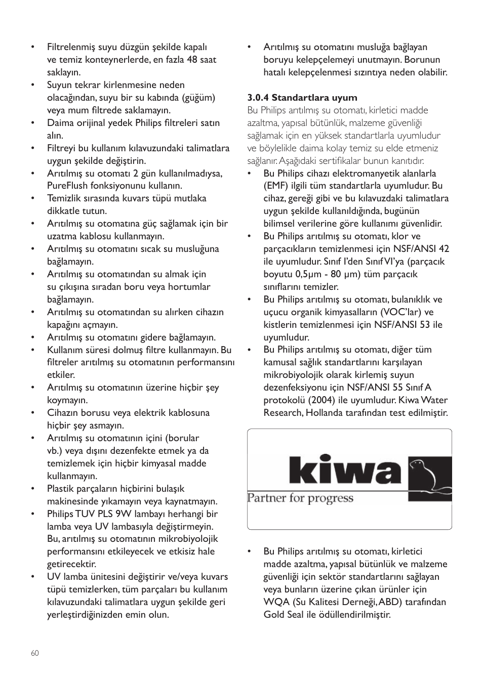 4 cihazın kullanıma hazırlanması, 1 kurulum, 1 gösterge paneli açıklamaları | 5 özellikler | Philips WP3890 User Manual | Page 60 / 80