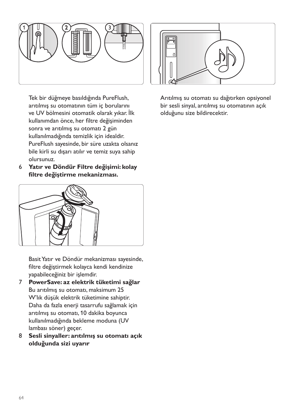 2 makro filtrenin temizlenmesi, 3 kuvars tüpün temizlenmesi | Philips WP3890 User Manual | Page 64 / 80
