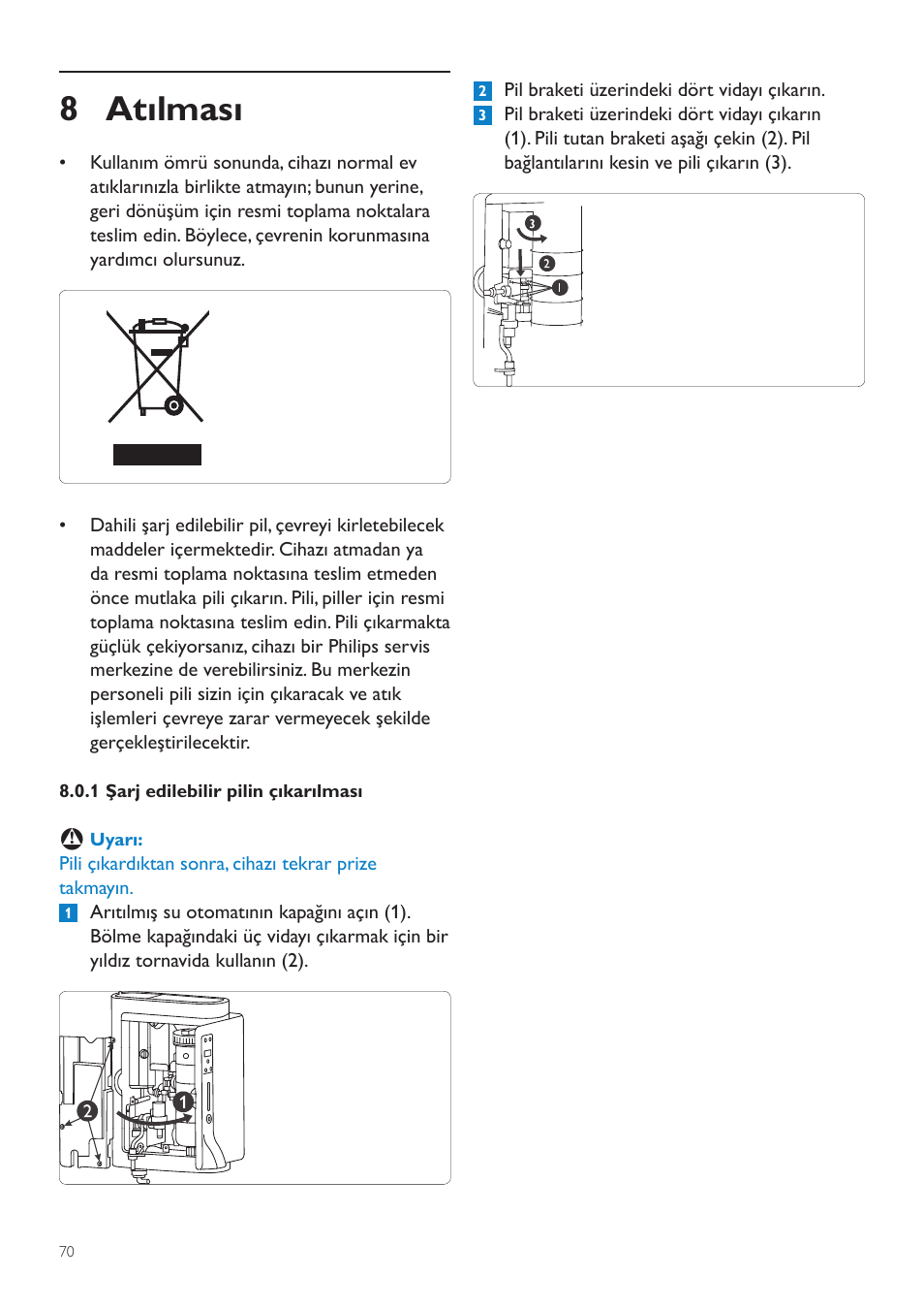 8 atılması | Philips WP3890 User Manual | Page 70 / 80