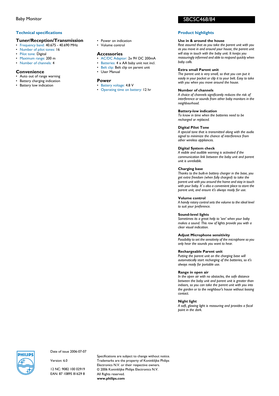 For preview purpose only | Philips SBCSC468 User Manual | Page 2 / 2