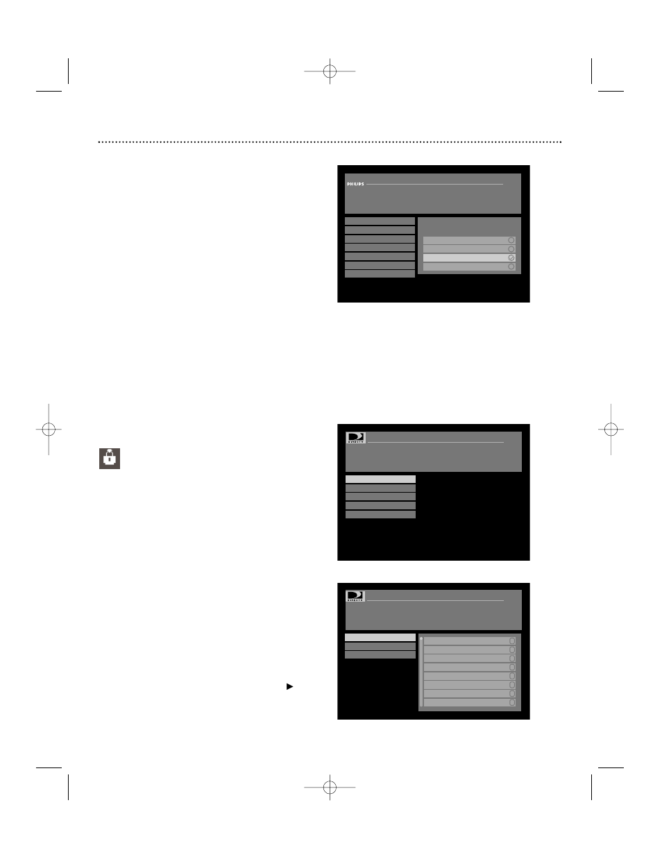 Main menu (cont’d), Main menu: parental controls, Preferences: digital audio (dsx 5540 only) | Receiver), Parental controls: channel locks | Philips DSX 5540 User Manual | Page 29 / 36