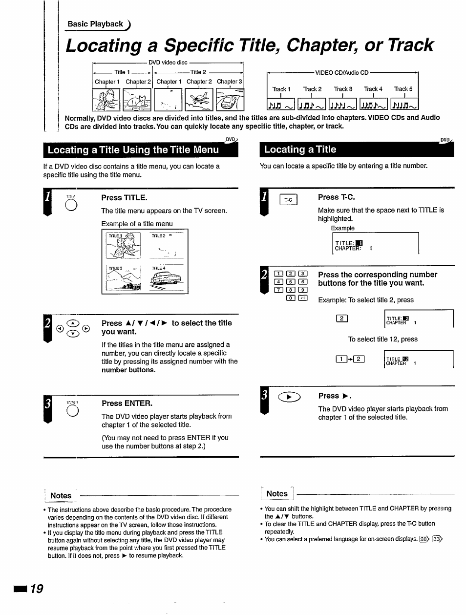 Locating a title using the title menu, Locating a title, Locating a specific titie, chapter, or track | Philips DVD420AT User Manual | Page 20 / 48