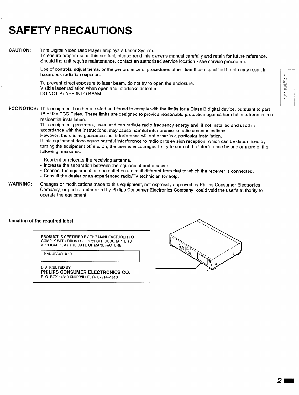 Safety precautions | Philips DVD420AT User Manual | Page 3 / 48