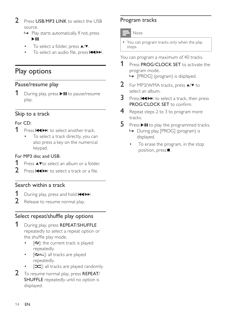 Play options | Philips DCM276/37 User Manual | Page 14 / 21