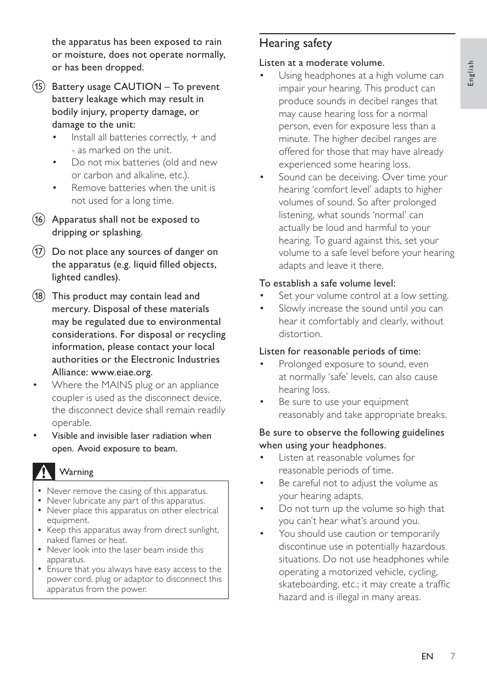 Hearing safety | Philips DCM276/37 User Manual | Page 7 / 21