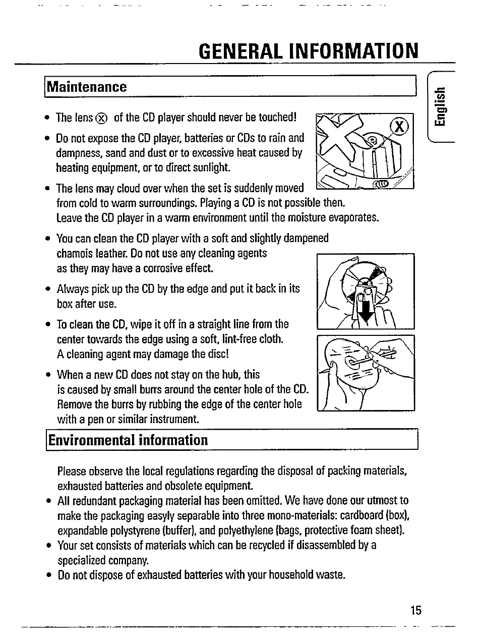 Maintenance, Environmental information, General information | Philips AZ 7272/00R User Manual | Page 15 / 25