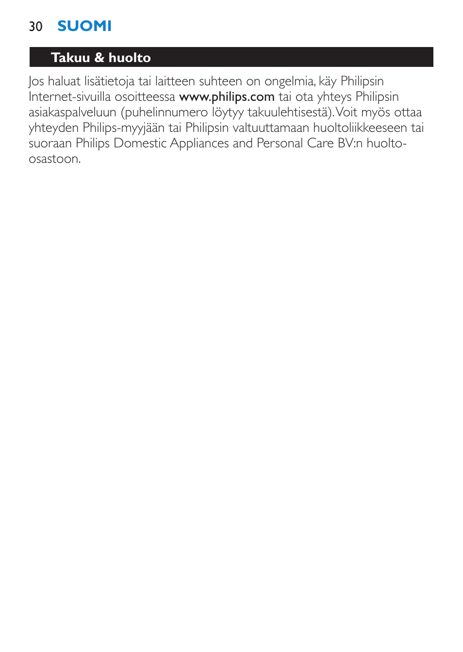 Takuu & huolto | Philips HP6319/01 User Manual | Page 30 / 64