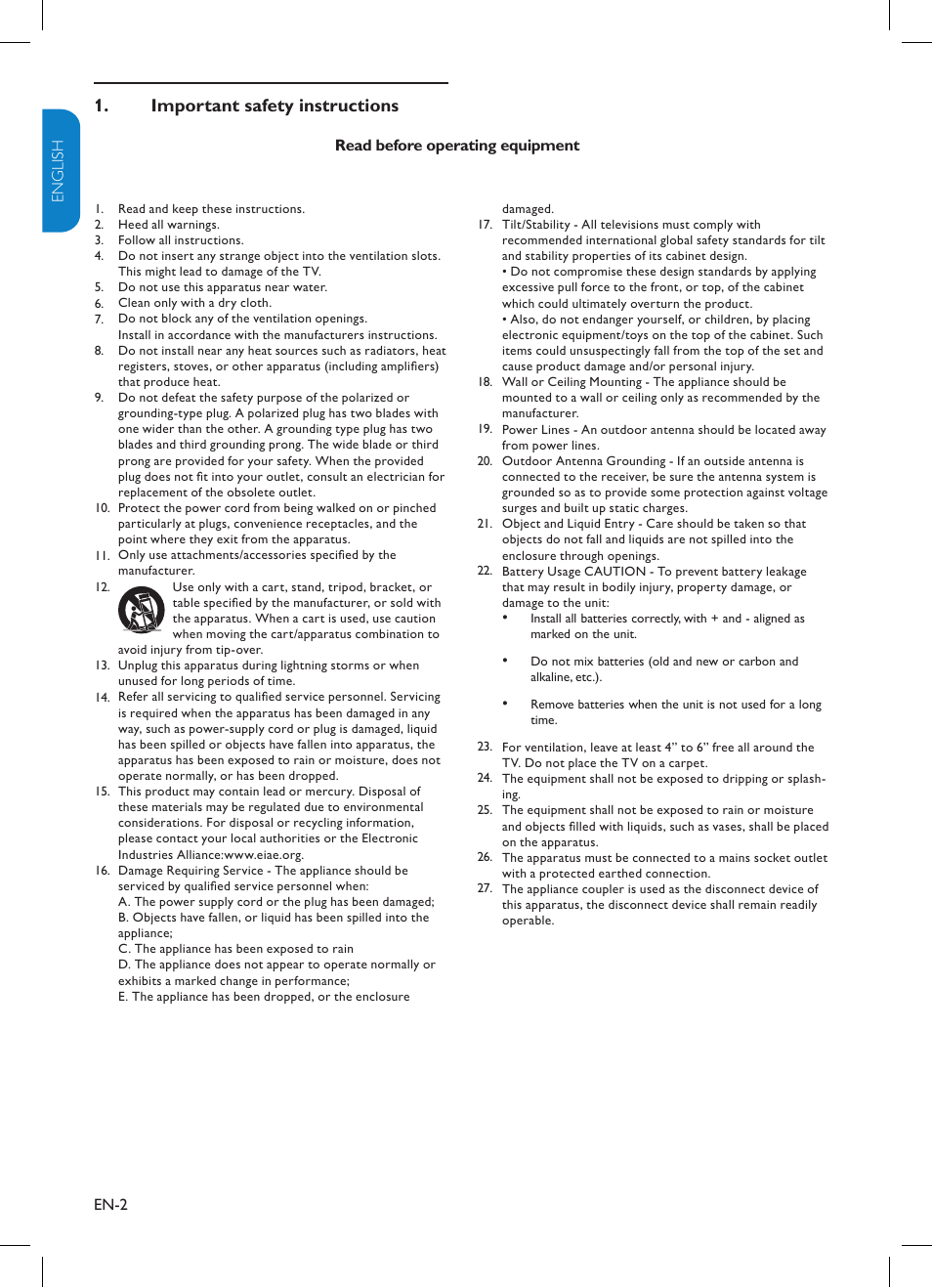 Important safety instructions 1 | Philips TV-SCREEN 32HFL3330 User Manual | Page 3 / 55