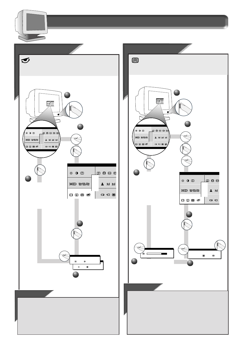 How to use the on screen display (osd), Rot ot ar ar y def y def aul aul t t, Moire | Smart help | Philips 21B582BH User Manual | Page 13 / 20