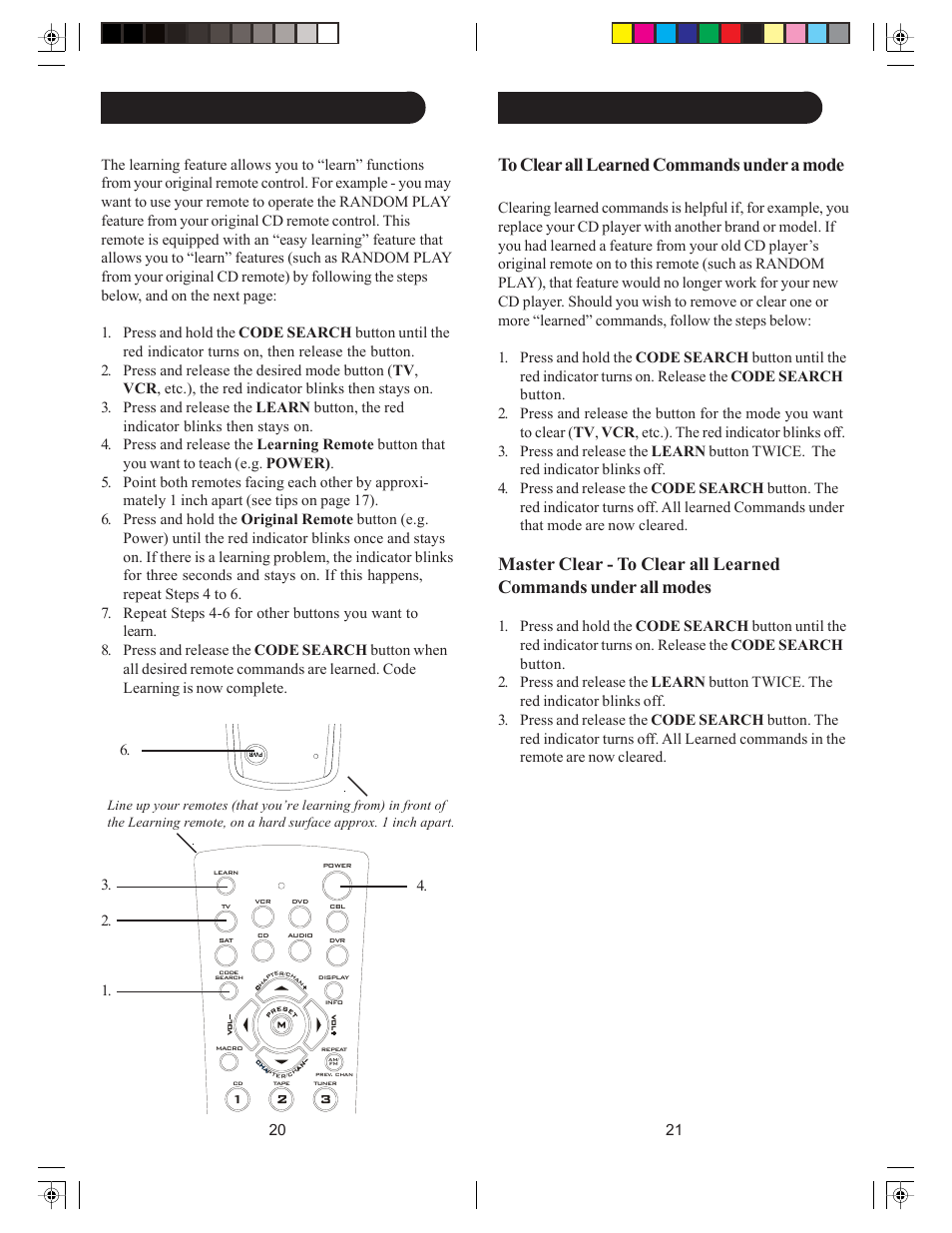 Clearing commands, Learning commands | Philips PHDVR8L User Manual | Page 11 / 38